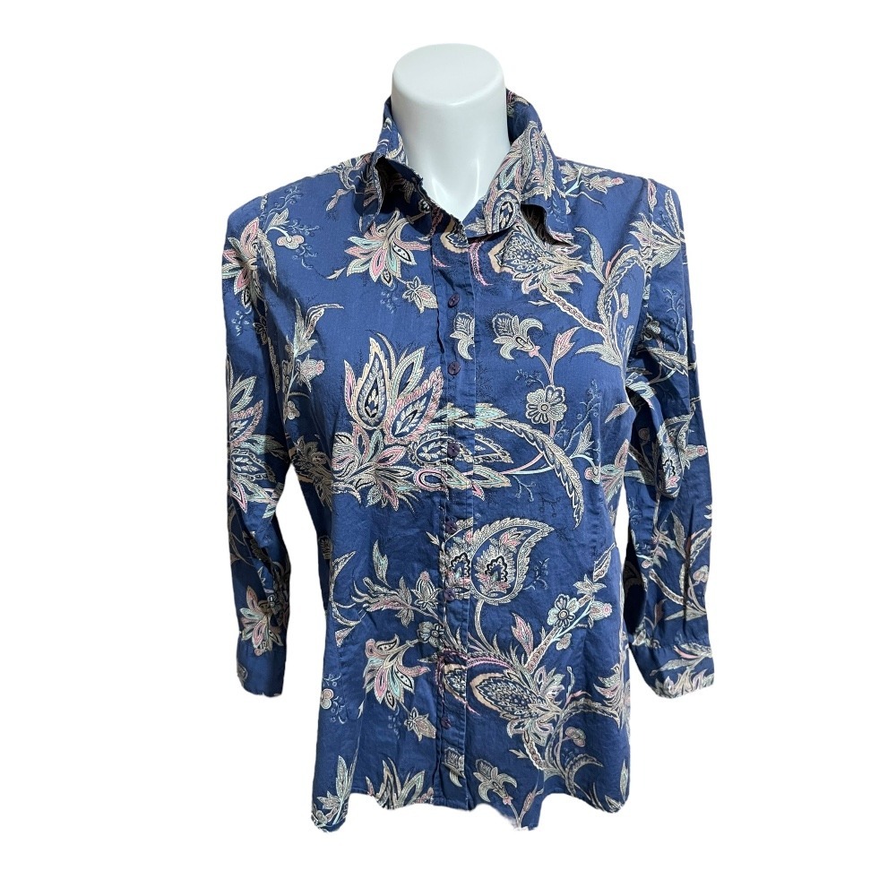 Coldwater Creek Button Down Top Paisley Print Long Sleeve Blouse 1X (16W-18W)